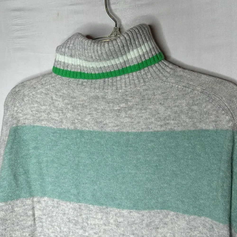 J.Crew‎ Green & Grey Stripe Merino/Alpaca Wool Turtleneck Sweater. Size Small.